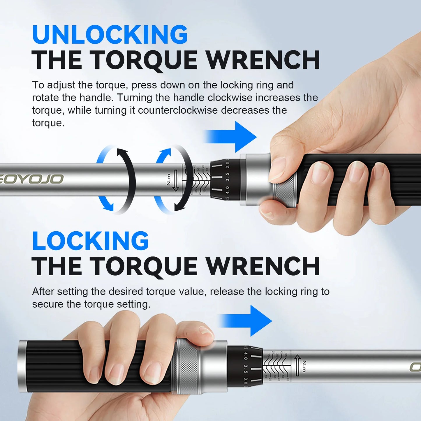 GOYOJO 3/8-Inch Drive Click Torque Wrench 3.69-44.27 Ft-Lb/5-60 Nm, Dual-Direction Adjustable 72 Tooth Click Torque Wrench for Bike, Motorcycle and Car Repair
