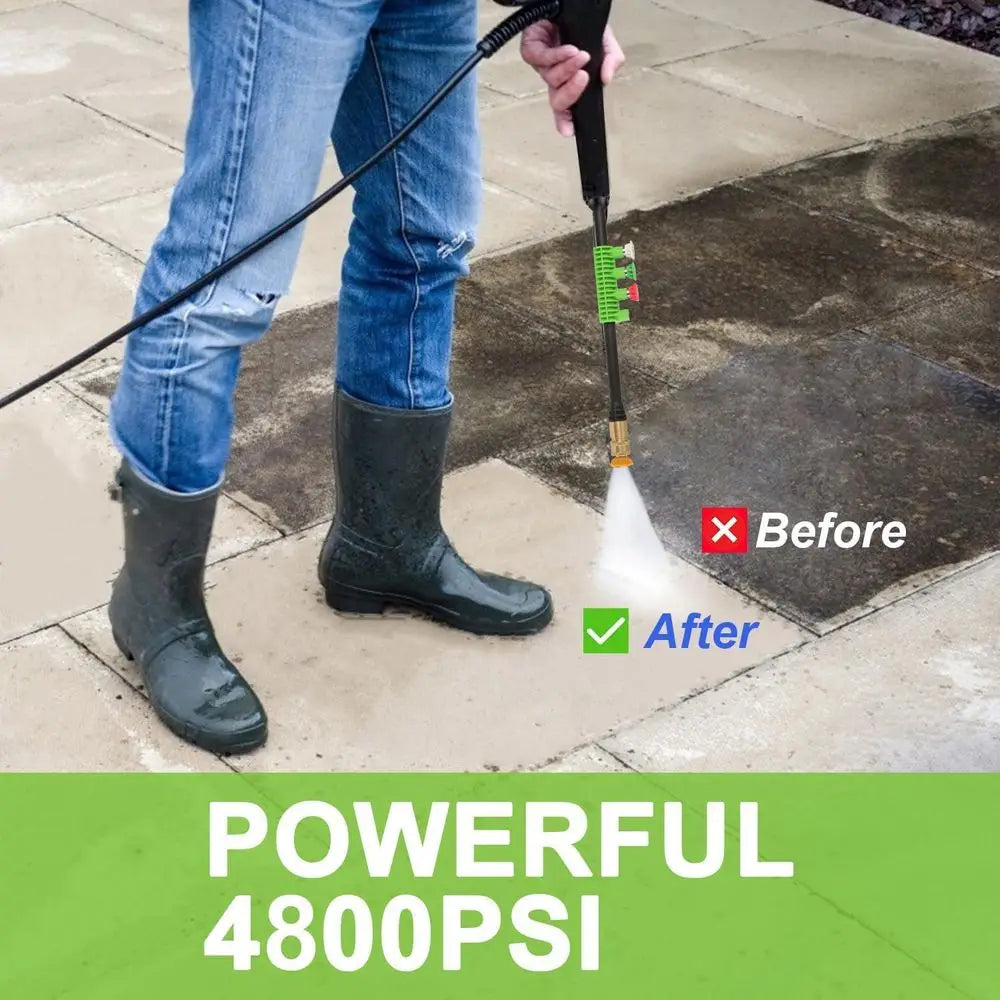 2026 New Green 4800PSI Portable Electric Pressure Washer With 33FT Pipe 4 Nozzles For Home Car Fence Window Cleaning