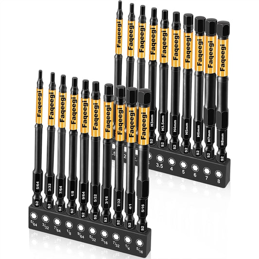 20PCS 4" Impact Hex Bit Set Metric & SAE, High-Torque S2 Steel Magnetic CNC Tips for Drill Driver, Home Automotive Repair Tool