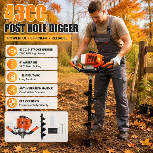 Gas Powered Earth Auger for Post Hole Digging and Landscaping