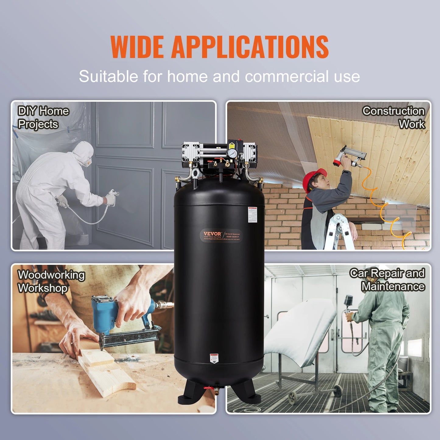 SucceBuy 80 Gallon Air Compressor 6.5HP 145PSI Oil Free Air Compressor Ultra Quiet Compressor for Industrial Sites Auto Repair