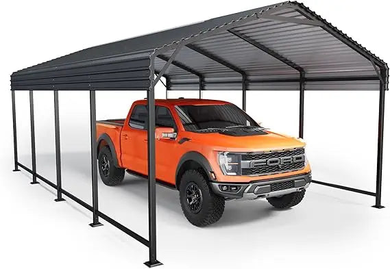 12x20 FT Metal Carport, Enhanced Base and Steel Roof for All-Weather Use, Outdoor Heavy Duty Garage Galvanized Car Shelter for B