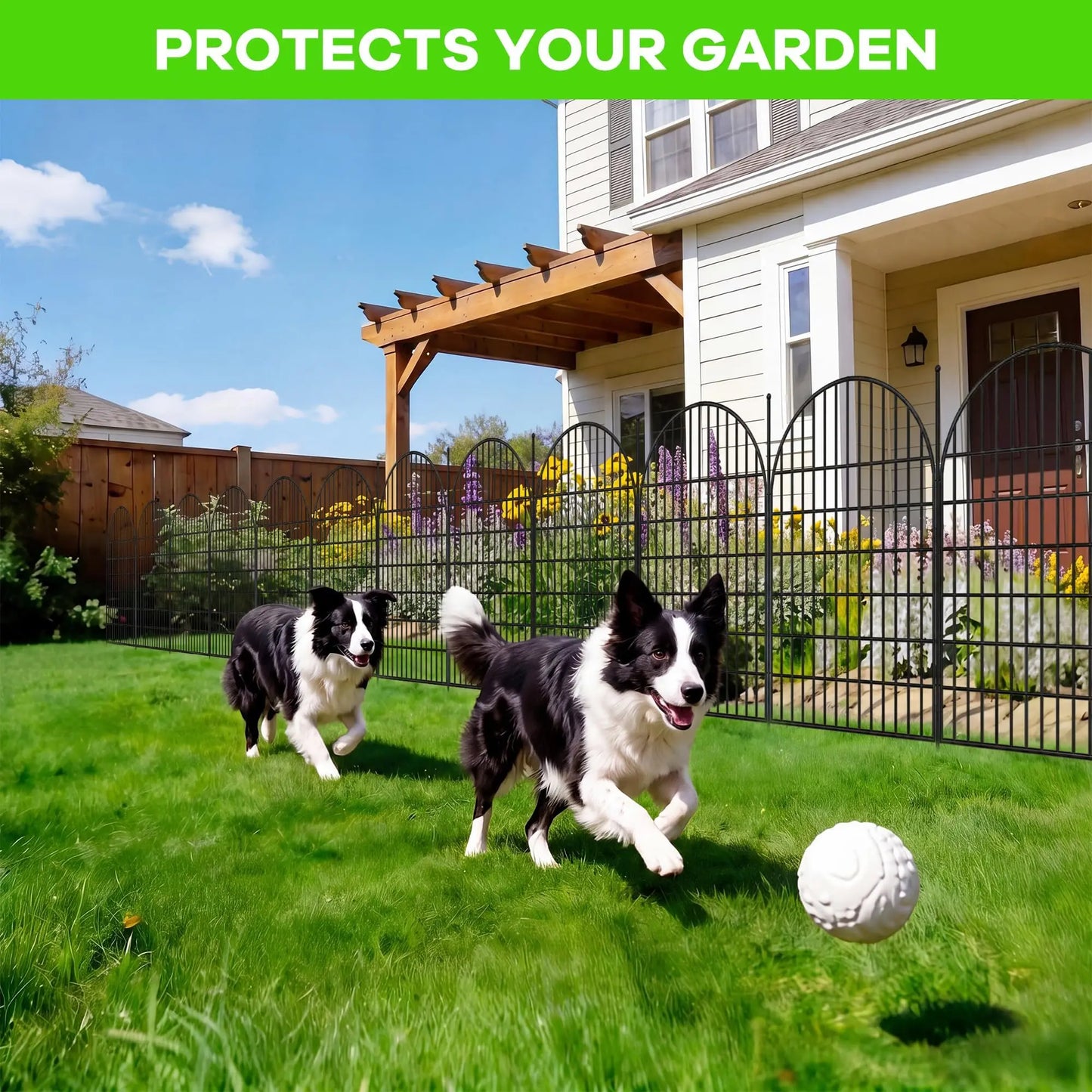 Decorative Garden Fence, 101.6cm H x 719.33cm L 10 Panels Arched Rustproof Metal Fence, No Dig Animal Barrier for Yard Patio Flower Bed