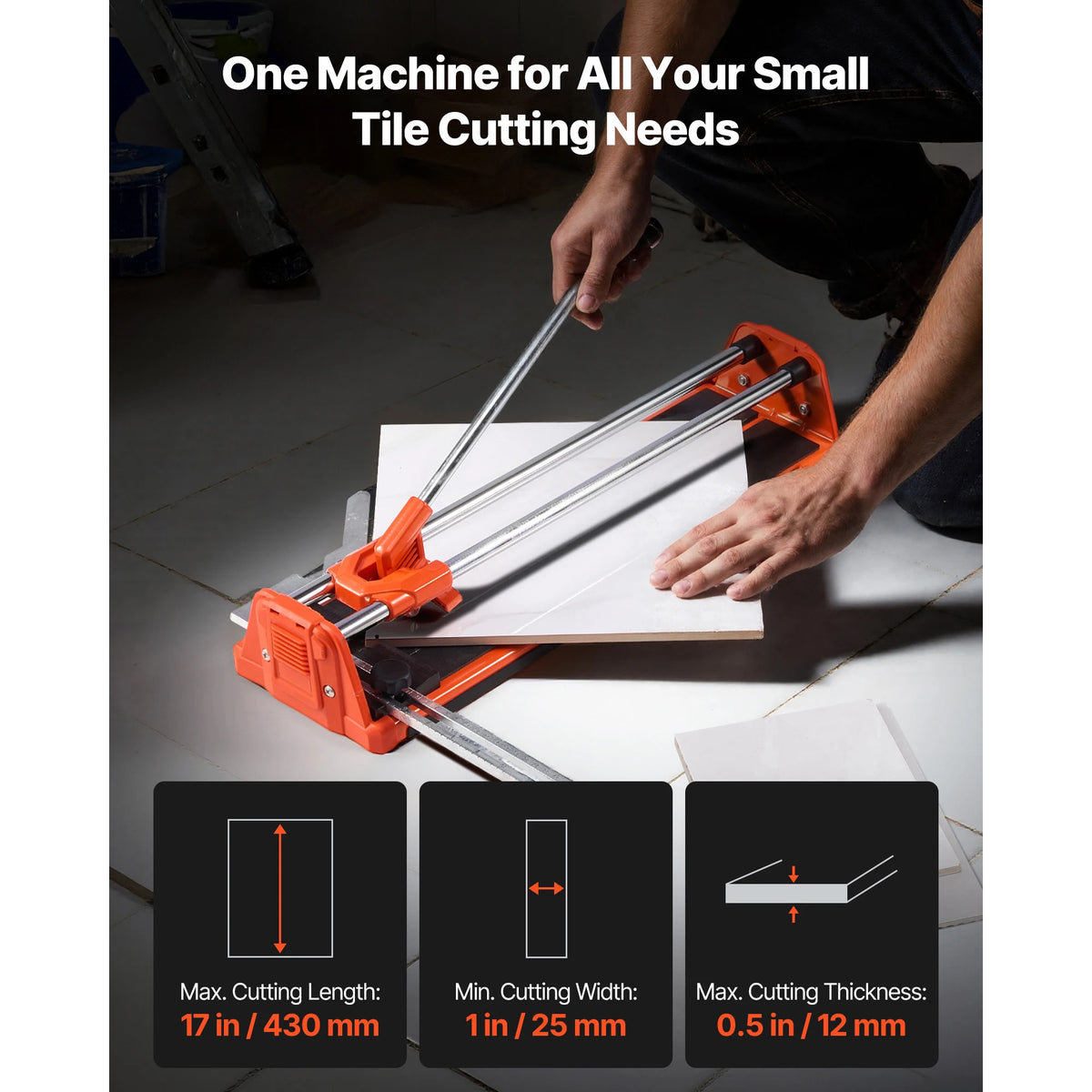 SucceBuy 17-Inch Manual Tile Cutter for Wall & Polished Tiles Double Rails for Precise Cutting Tungsten Carbide Wheel Precise