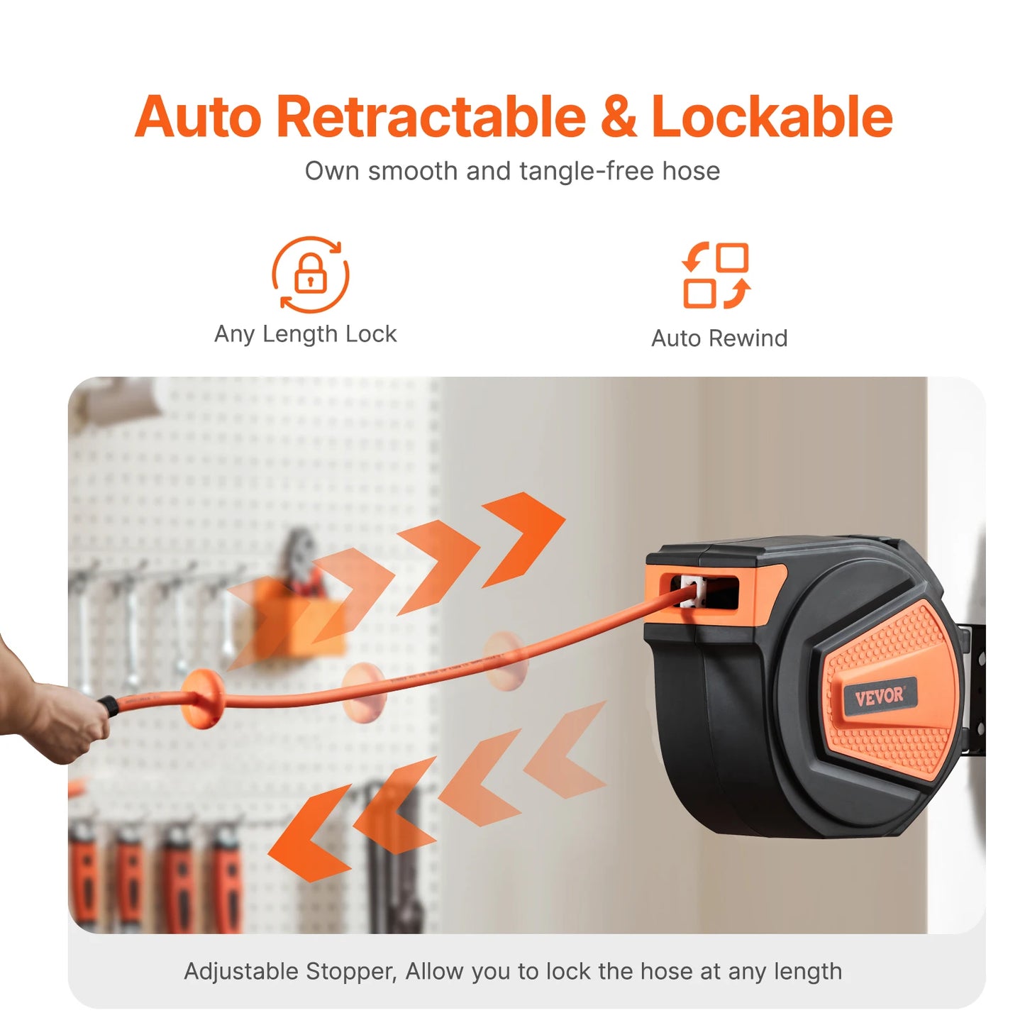 SucceBuy Retractable Air Hose Reel 3/8IN x 65FT Hybrid Air Compressor Hose Reel Auto-Rewind Ceiling/Wall Mount Enclosed PP Reel