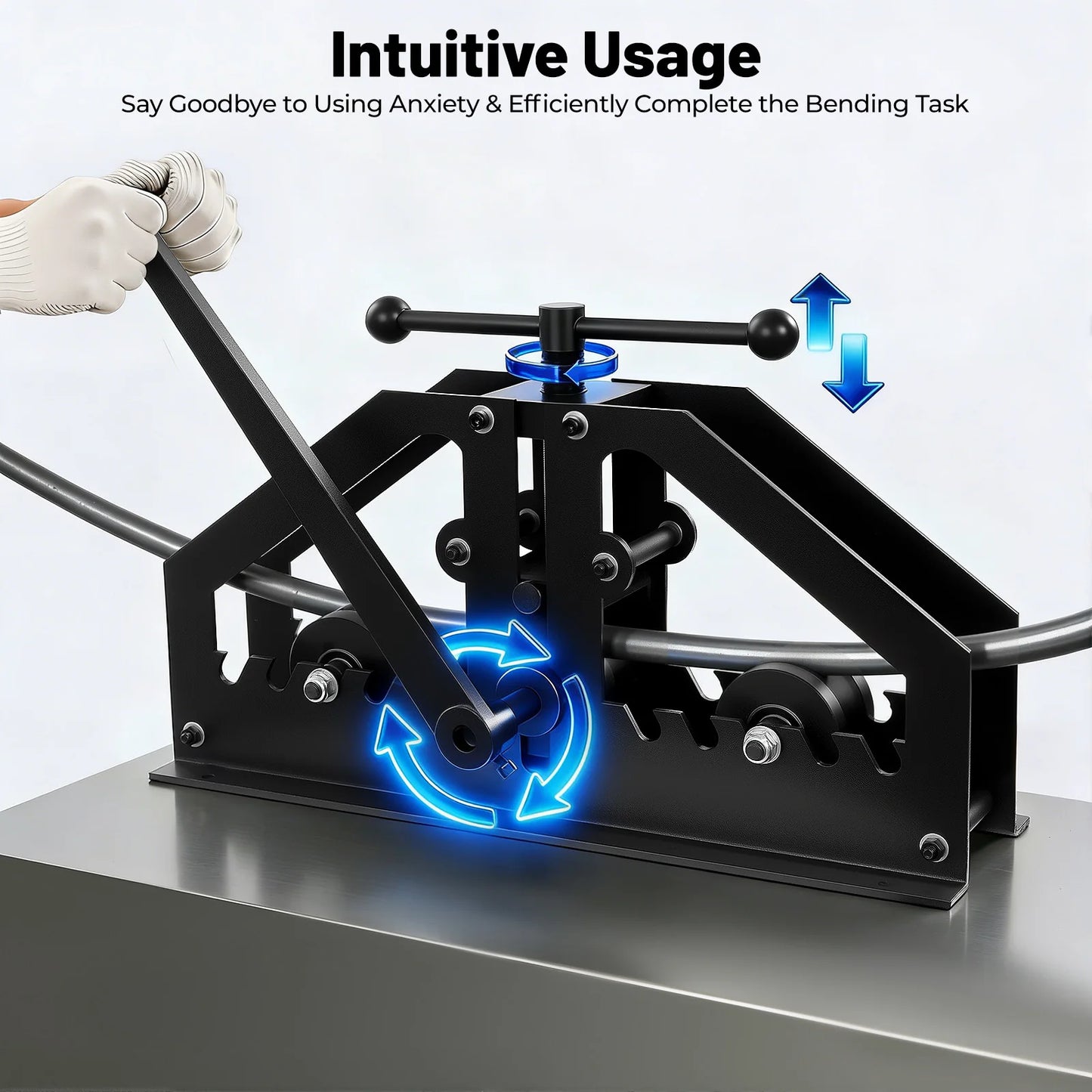 Manual Metal Tube Bender Machine, 1-1/4" To 2" Roller Stretcher Shrinker Bench Bending Set,  for Flats, C Channel, Square