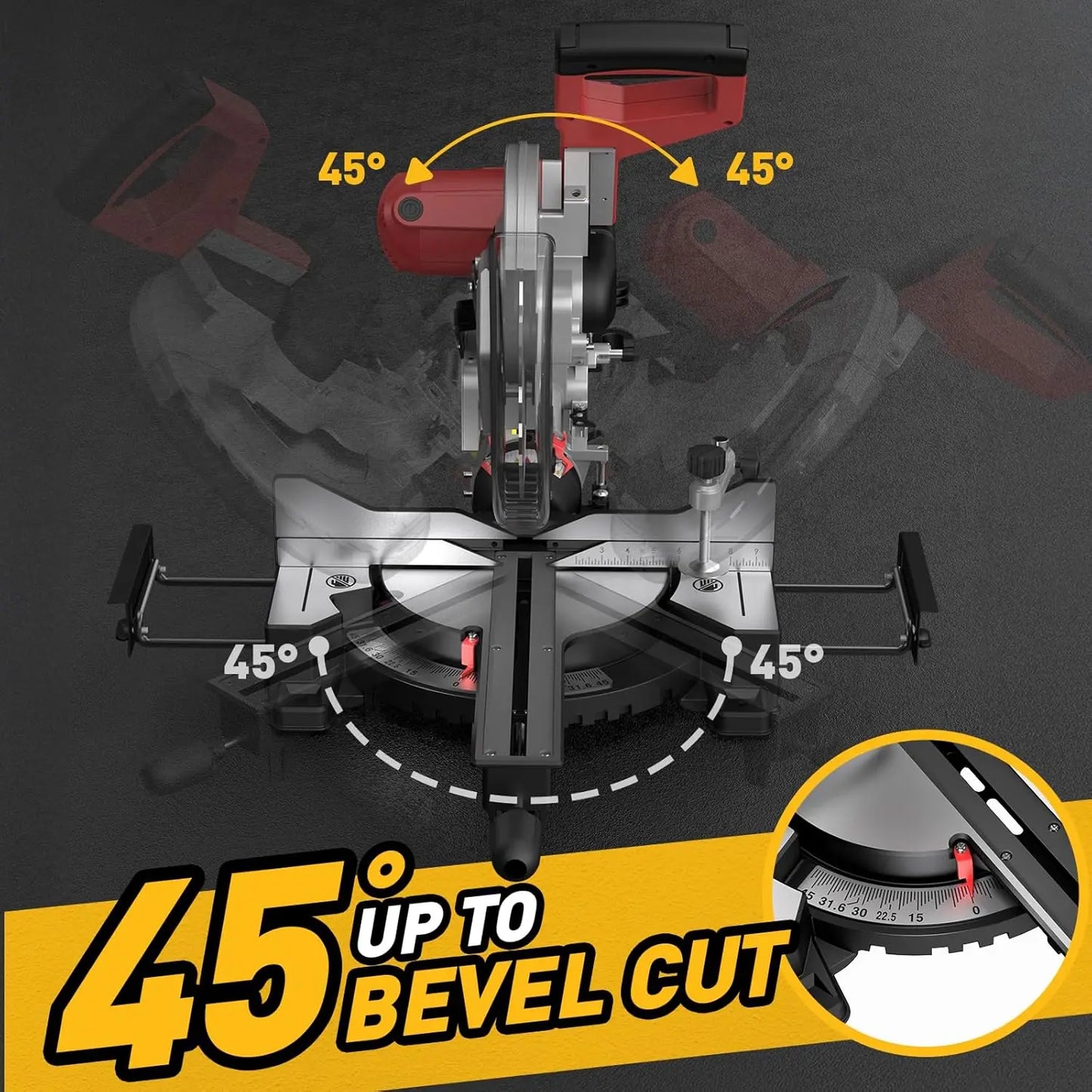 10/12 Inch Single/Dual-Bevel Sliding Compound Miter Saw, 5000/3800RPM, 0-45°, 15 Amp, 36T Blade Precision Cutting Power Saw