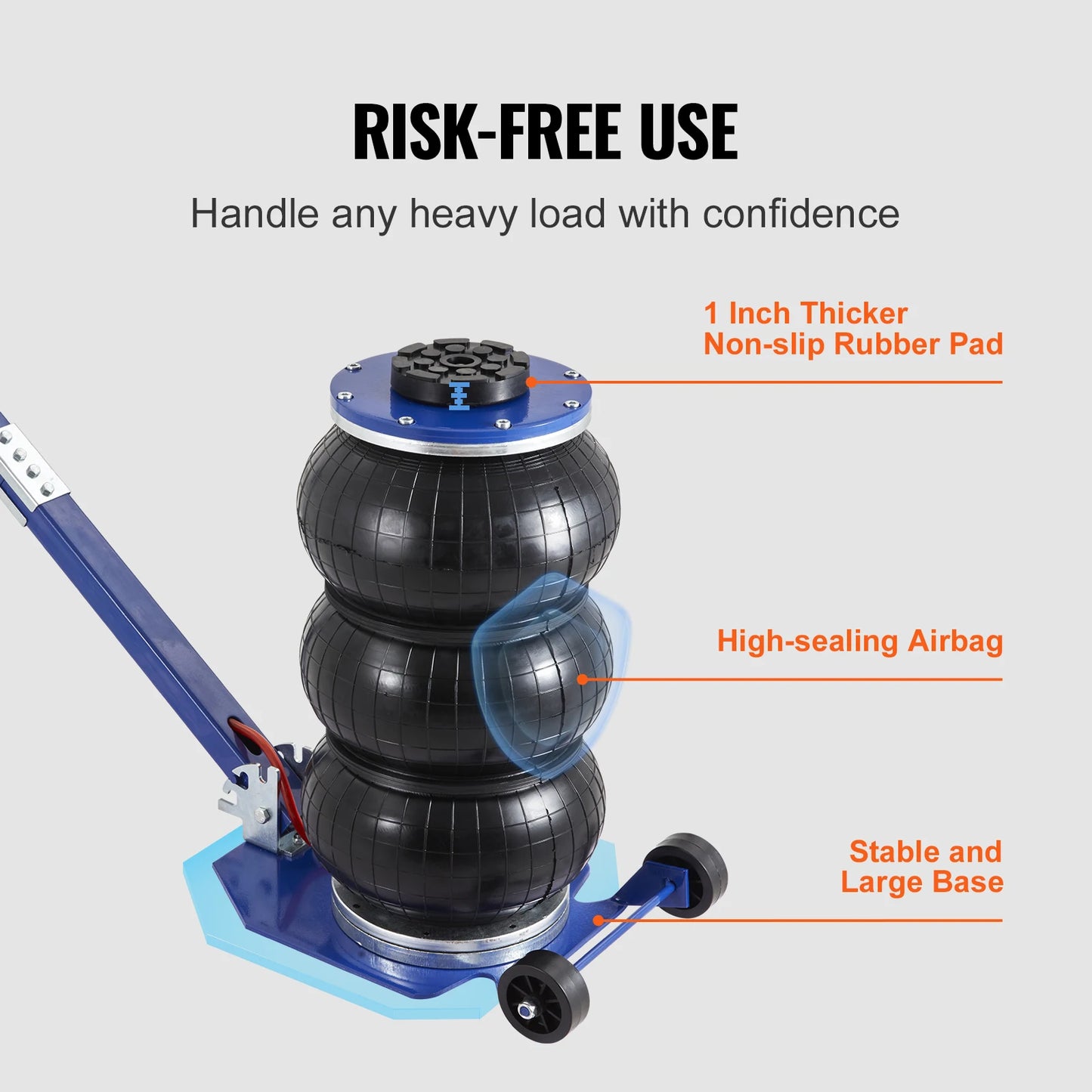 SucceBuy Pneumatic Jack 3 Ton/5 Ton Triple Bag Air Jack Quick Lift Heavy Duty Car Repair Jacks Folding Rod Jacks with Two Wheels