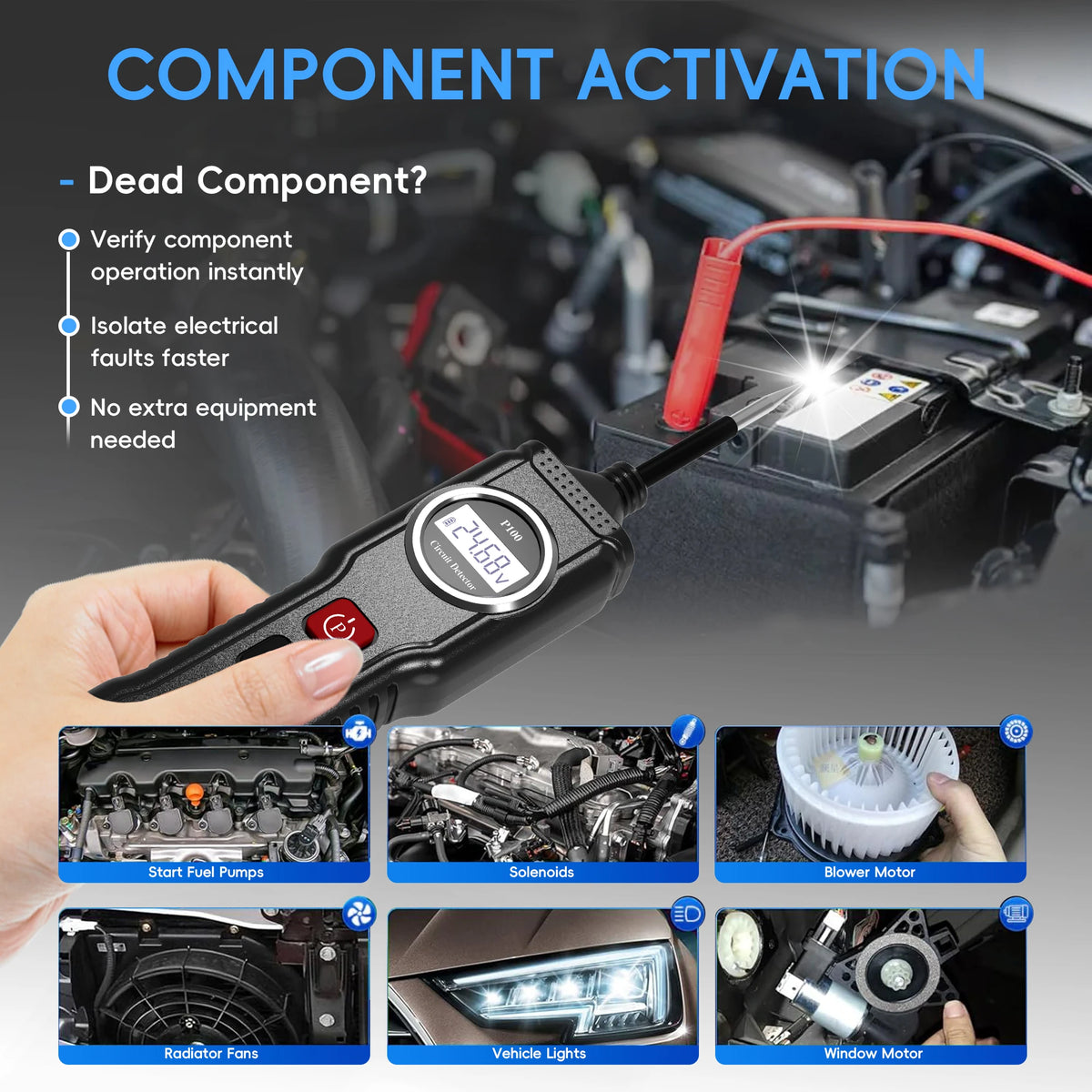 Power Circuit Probe Tester, 6V-24V DC Automotive Car Electric Fuse & Voltage Tester with LED Test Light, HD LCD Readout, Overload Protection, Short Circuit Finder with 14.7FT Cable