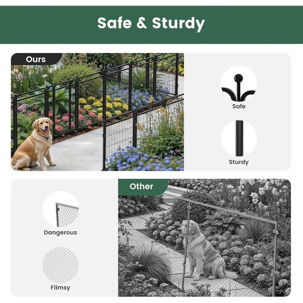 40 Tall Outdoor Garden Fence with 2 Gates, Heavy-Duty Iron, 16 Panels, 34.7ft Long, Anti-Dig, Gravity Lock, Suitable for Dogs, R