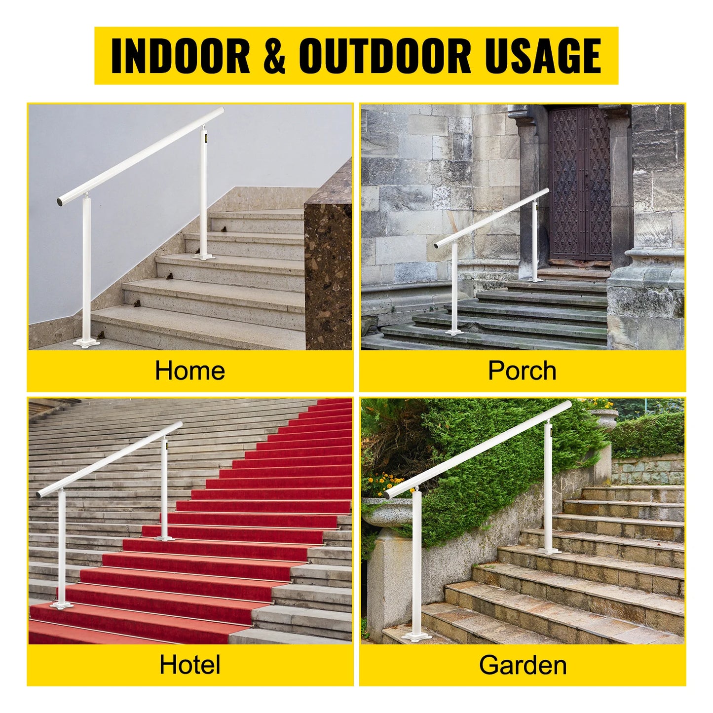 SucceBuy Handrail for Outdoor Steps Aluminum Stair Handrail Fit 0-5 Steps w/ Installation Kit Building Hardware Home Improvement