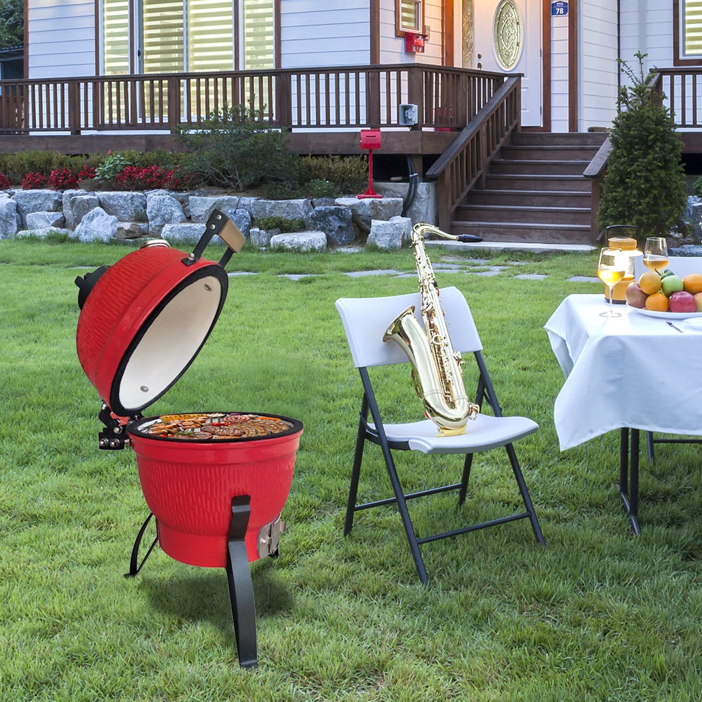 Round Charcoal Grill Ceramic Asador Kamado Charcoal Grills 13 Inch Orange Kitchen Smoker Barbecue Outdoor BBQ