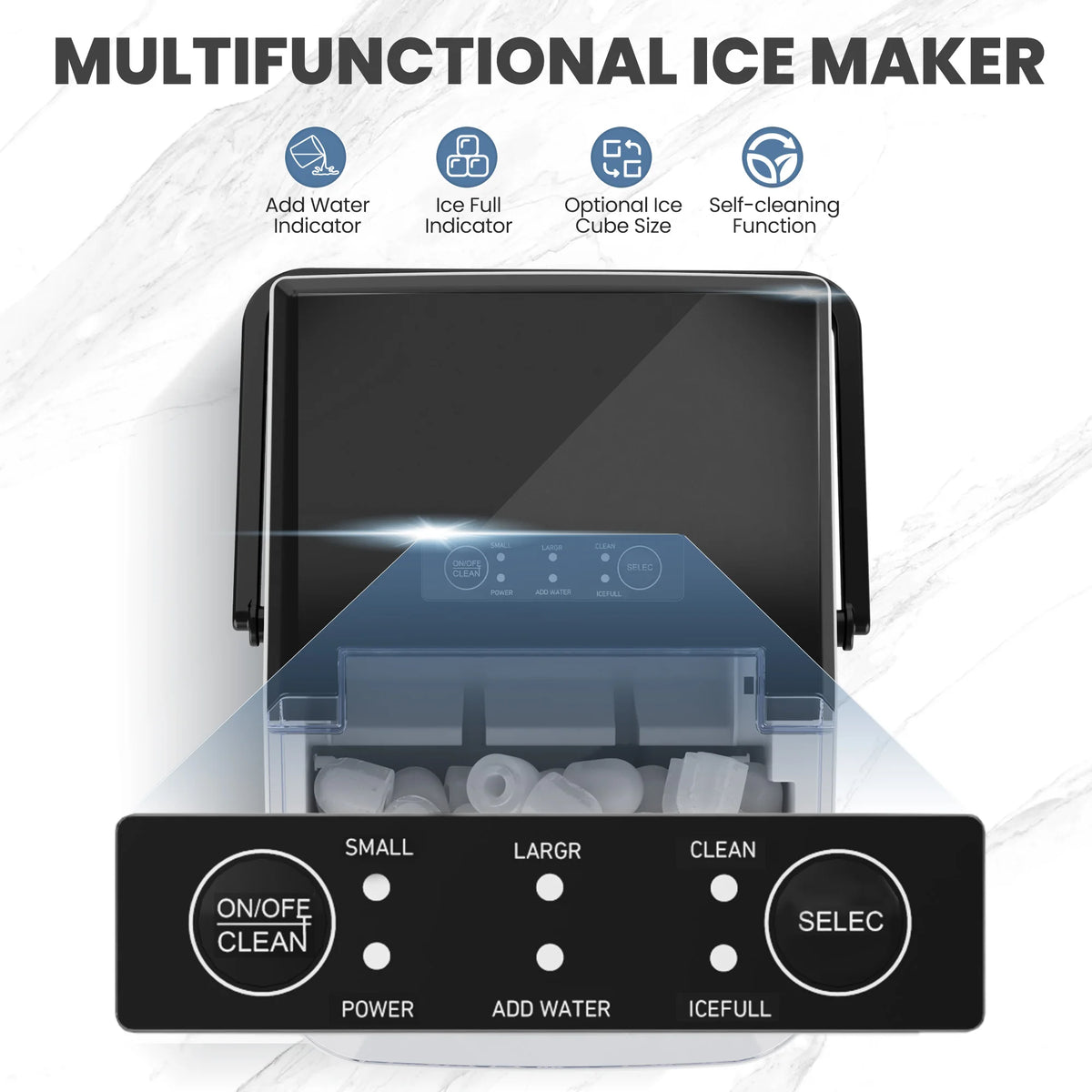 Portable Countertop Bullet Ice Maker With Handle And Self Cleaning Function