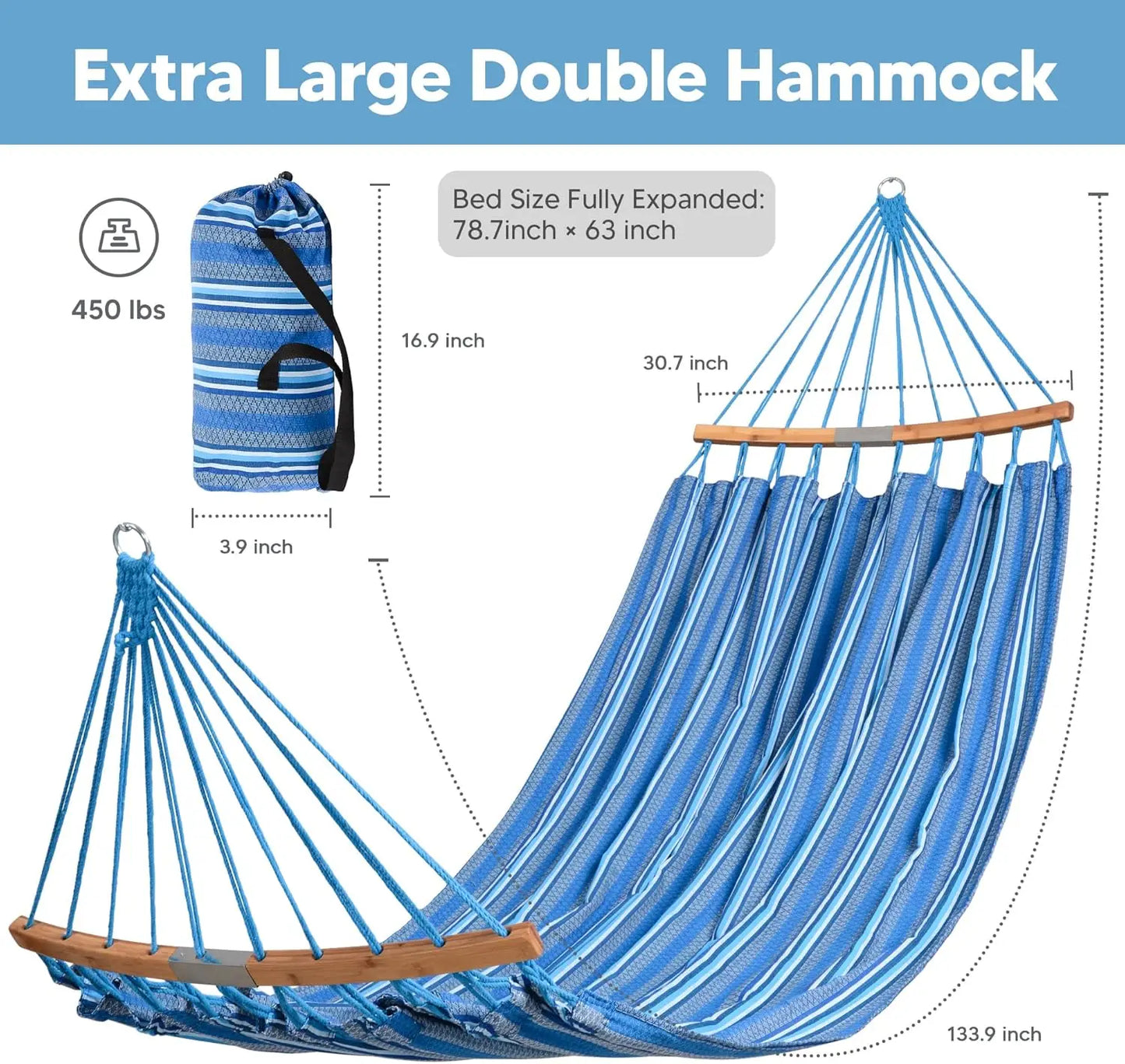 Hammocks Double Hammock with Curved Spreader Bar, Outdoor Portable Hammock with Carrying Bag & Tree Straps for Bedroom, Patio, B