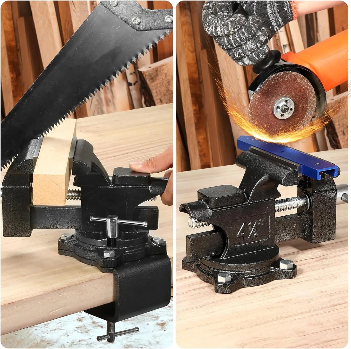 4.5" Heavy Duty Bench Vise with 270° Swivel Base, Ideal for Woodworking, Welding, and DIY Projects