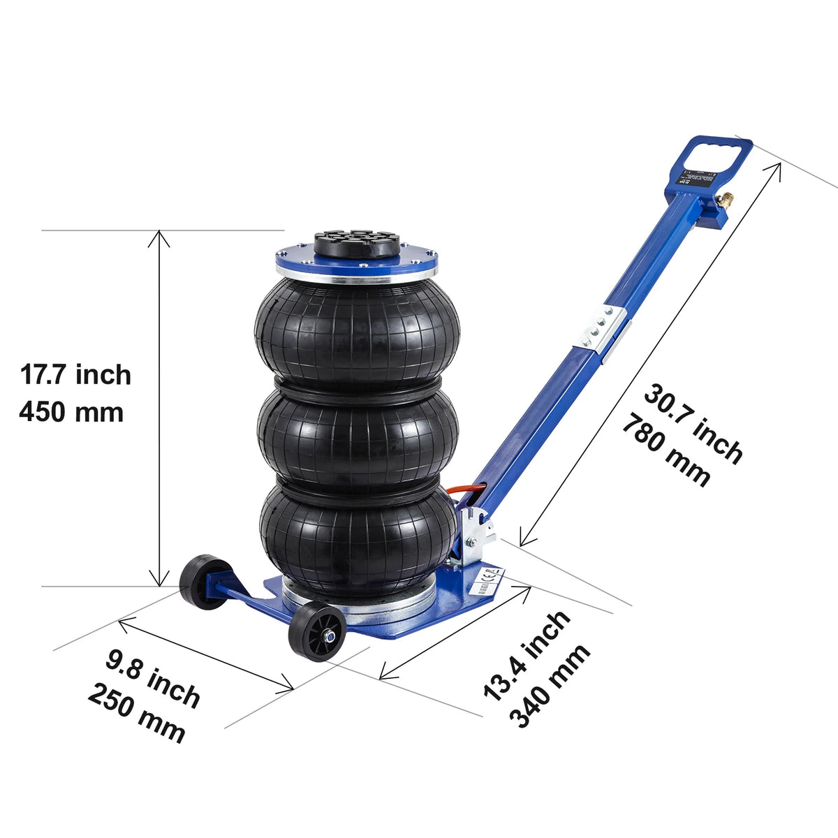 SucceBuy Pneumatic Jack 3 Ton/5 Ton Triple Bag Air Jack Quick Lift Heavy Duty Car Repair Jacks Folding Rod Jacks with Two Wheels