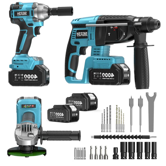 Seesii Cordless Hammer Drill Impact Wrench Grinder Combo Kit
