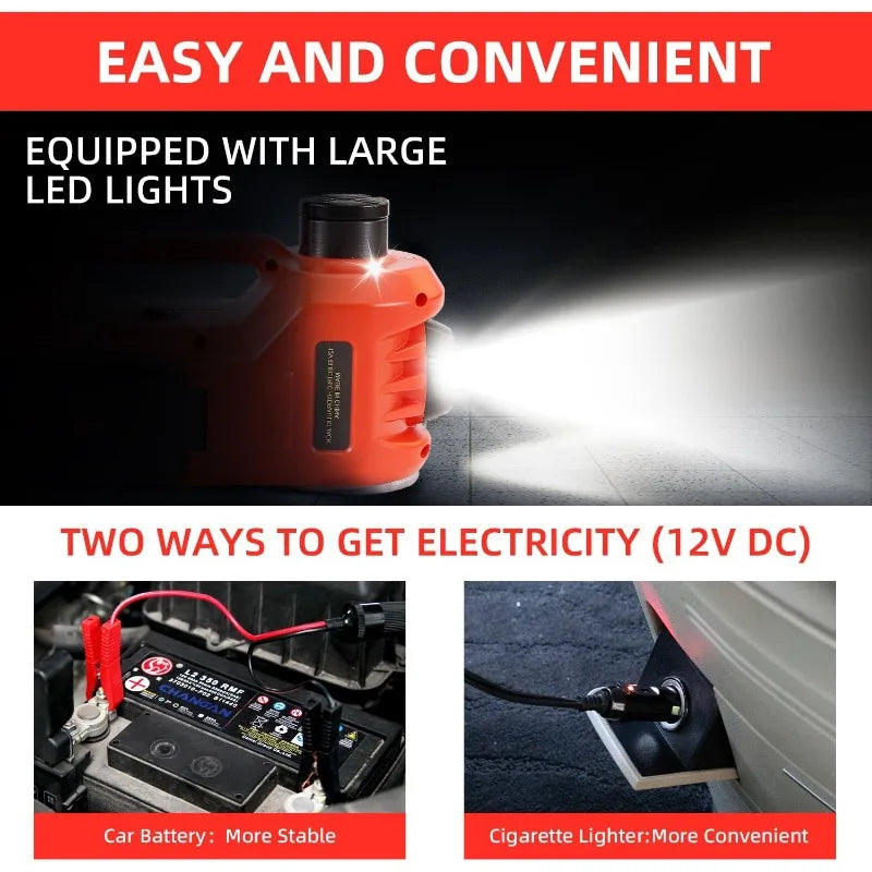 Electric Car Jacks 5Ton 12V Hydraulic Jack with Tire Air Pump and LED Light,Electric Car Jack Lift Floor Jacks for SUV Car Tire