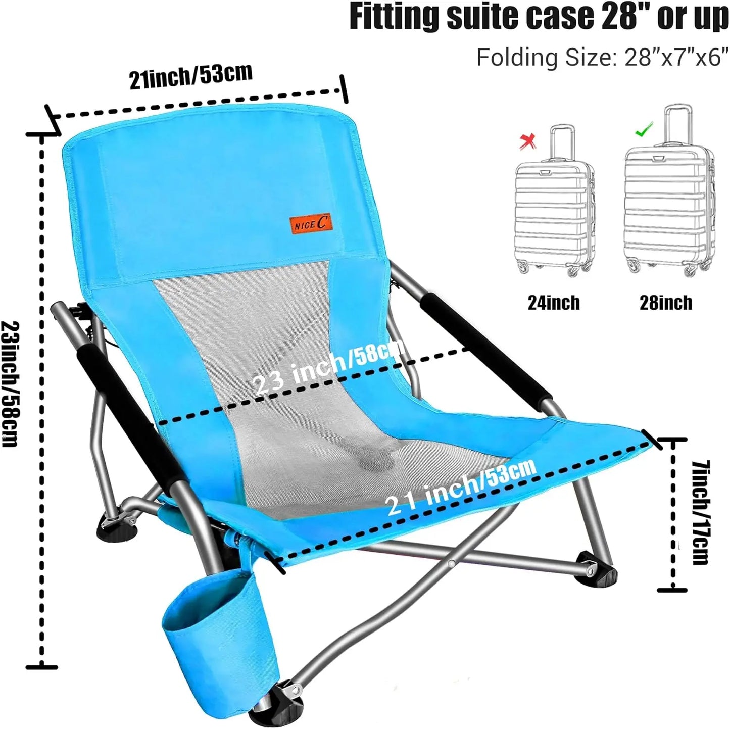 Low Beach Camping Folding Chair, Compact Backpacking River Sand Chair for Adults 2 Pack,Sillas De Playa, with Cup Holder,for Con