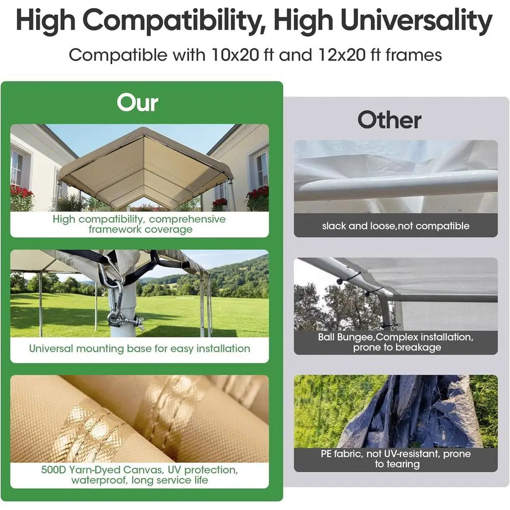 10 x 20 t Carport Replacement Cover with Sidewall, Easy to Set up Carport , 500D Heavy-Duty Garage Top Tent Shelter Tarp Waterpr