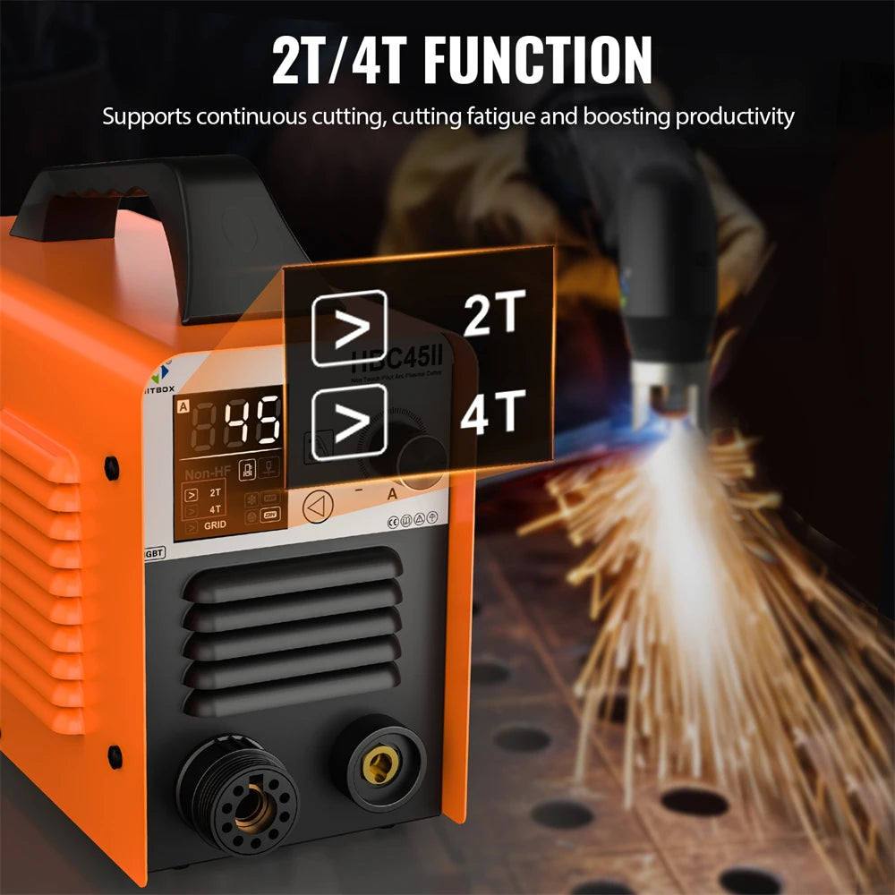 HITBOX 45A Non-HF Non Touch Plasma Cutter 2T/4T IGBT Welding Machine for Home DIY Workshops Smart LED Display ARC Plasma Cutting