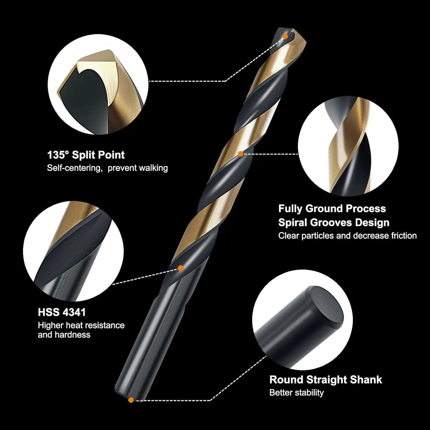 29Pcs Cobalt Drill Bit Set, 135° Tip HSS with Black Gold Finish for Stainless Steel, Plastic, Wood in Metal Case