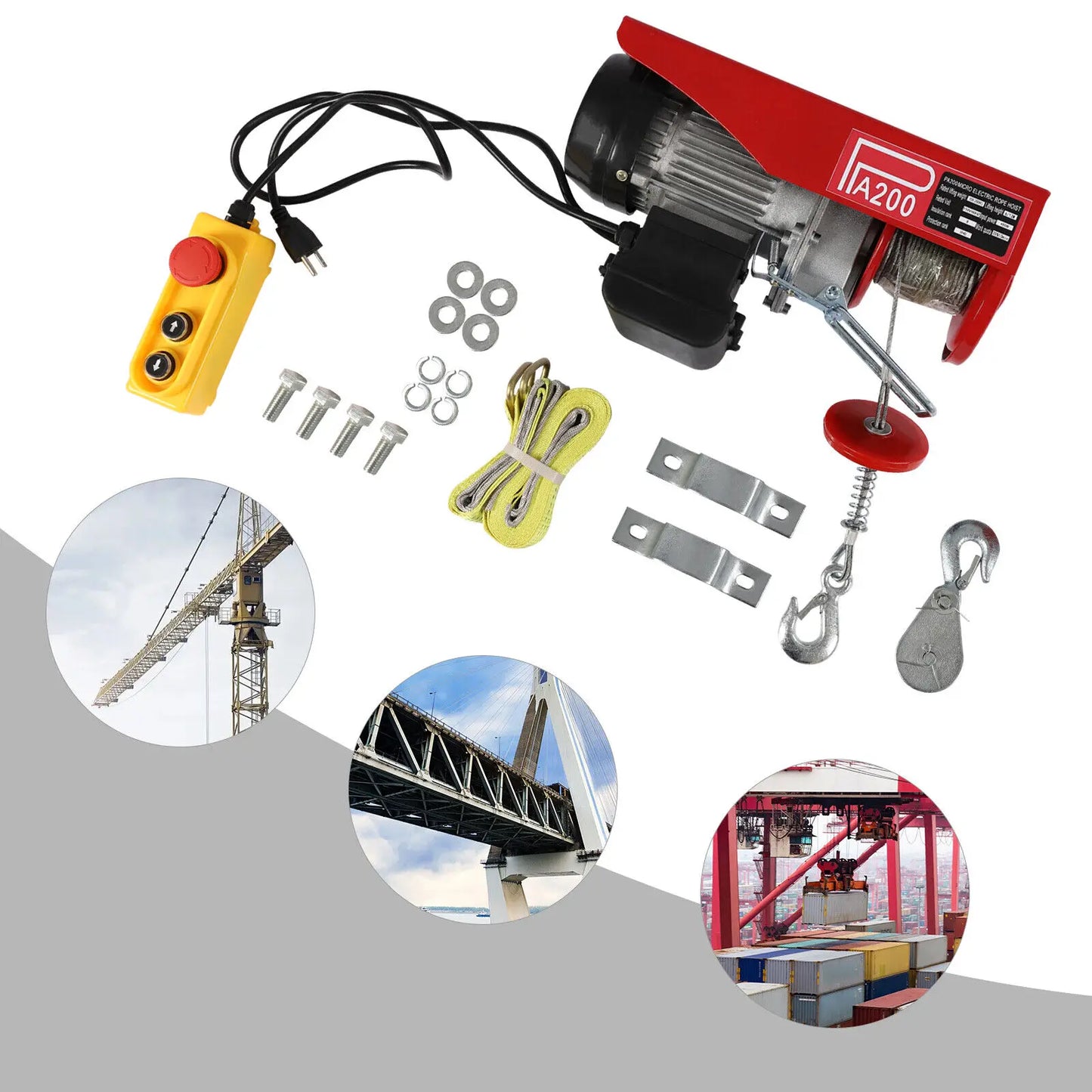 2-Ton (4400LBS) Electric Hoist Winch with Remote Control - 110V Engine Crane for Garage, Workshop Lifting