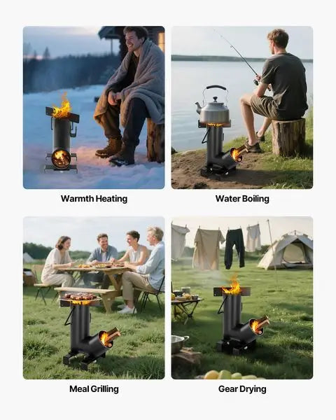 Camping Rocket Stove, Portable Wood Burning Stove with Carry Bag, Black