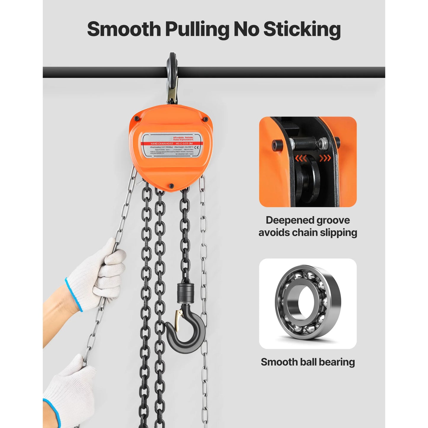 SucceBuy Hand Chain Hoist Manual Chain Block with Upgrade G80 Galvanized Chain 10 ft/20ft Lifting Height Pulley Hoist for Garage