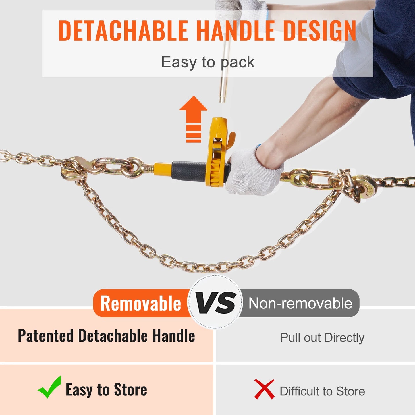 SucceBuy Heavy Ratchet Chain Binder Tie Down Hauling Load Strap with Detachable Hook Antiskid Handle for Flatbed Truck Trailer