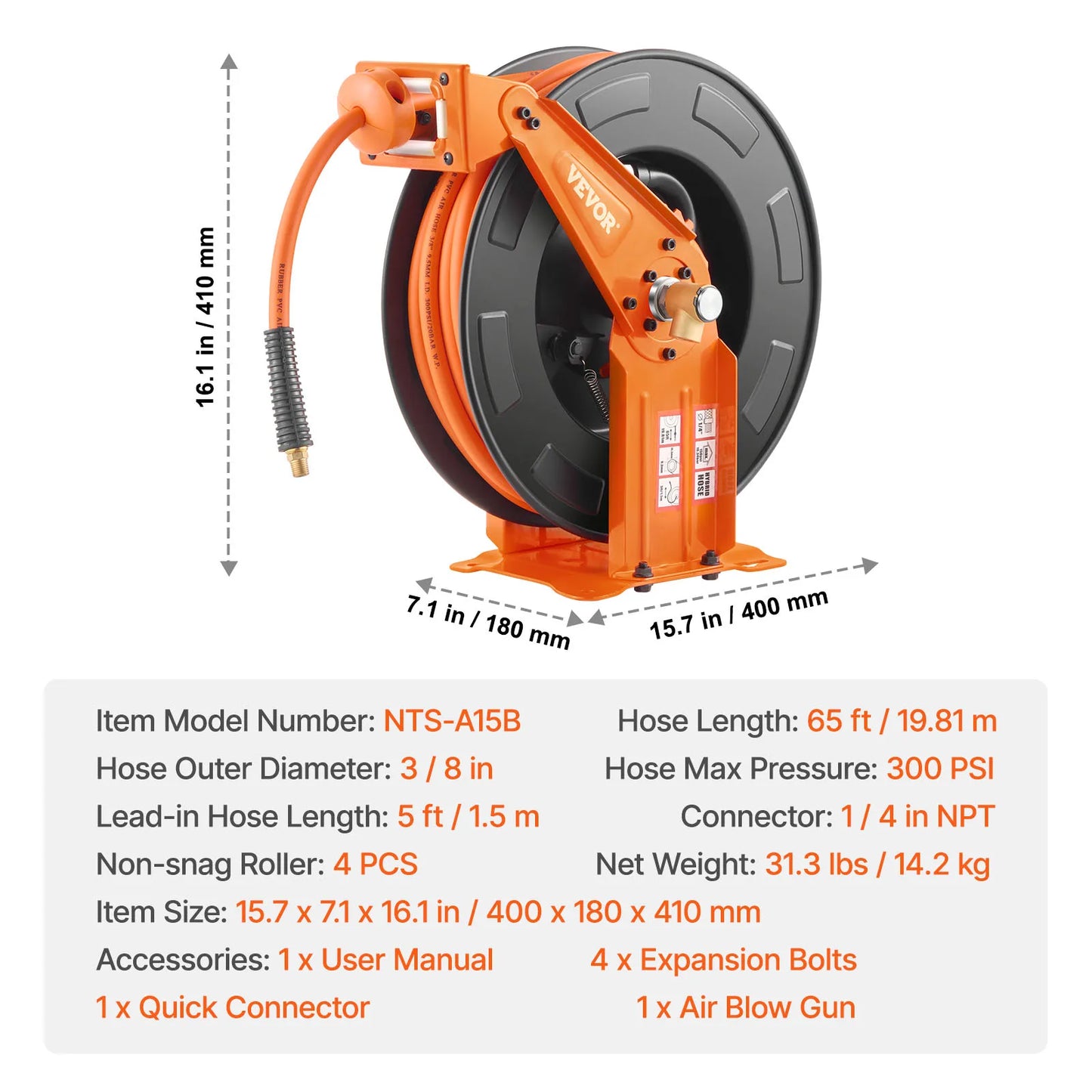 VEVOR Retractable Air Hose Reel With Auto Rewind Ceiling Mount