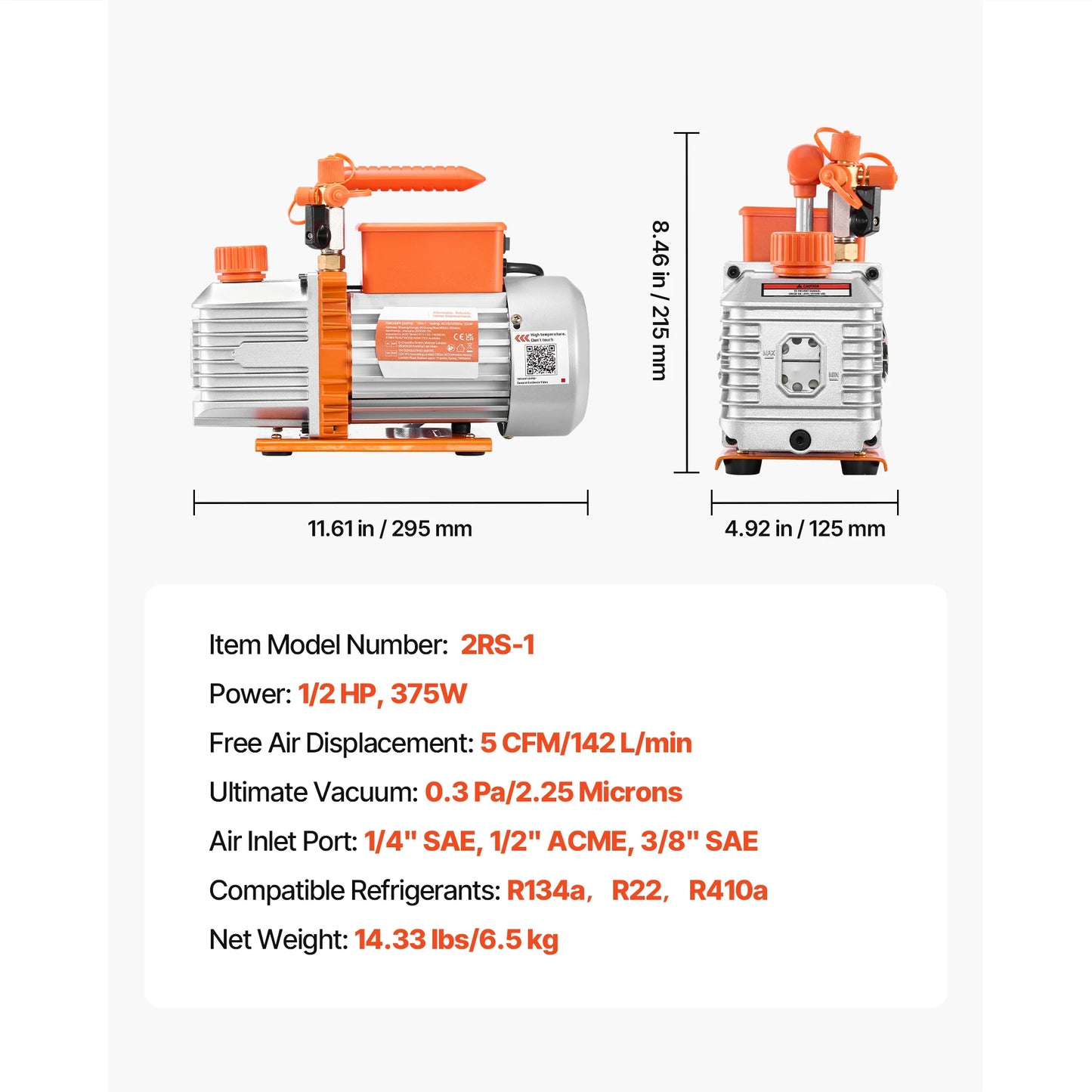 SucceBuy 3.5CFM 180W 1 Stage or 5CFM 375W / 7CFM 550W 2 Stage HVAC Rotary Vane AC Vacuum Pump, for R134a R22 R410a Systems Use