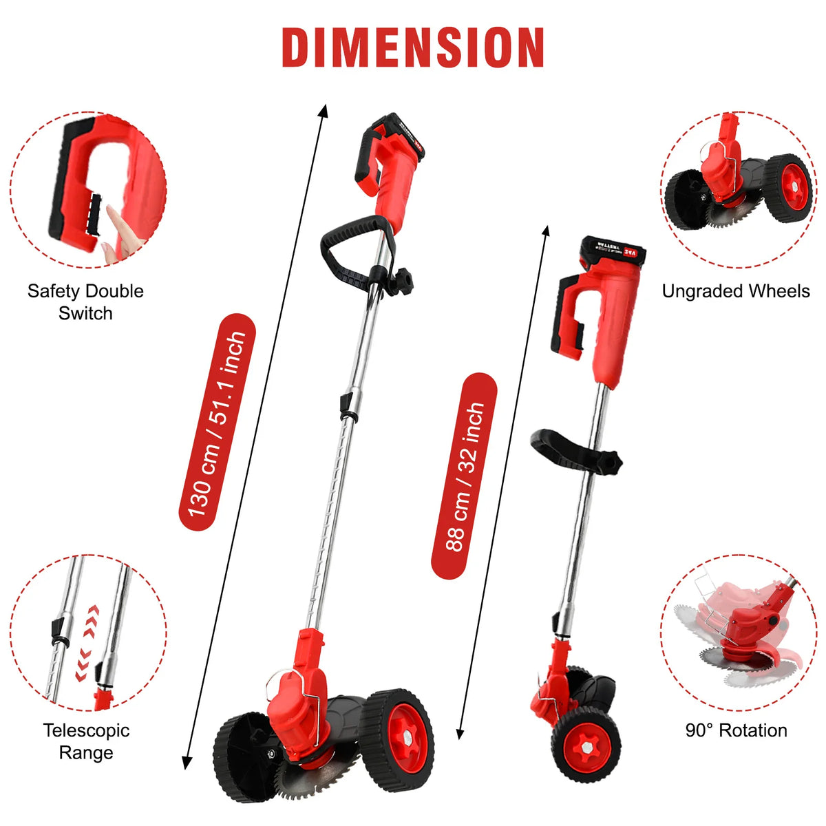 21V Cordless Weed Wacker Electric Grass Trimmer 3-in-1 Brush with Wheels 24V Lithium-ion Edger and Trimmer for Lawn and Garden
