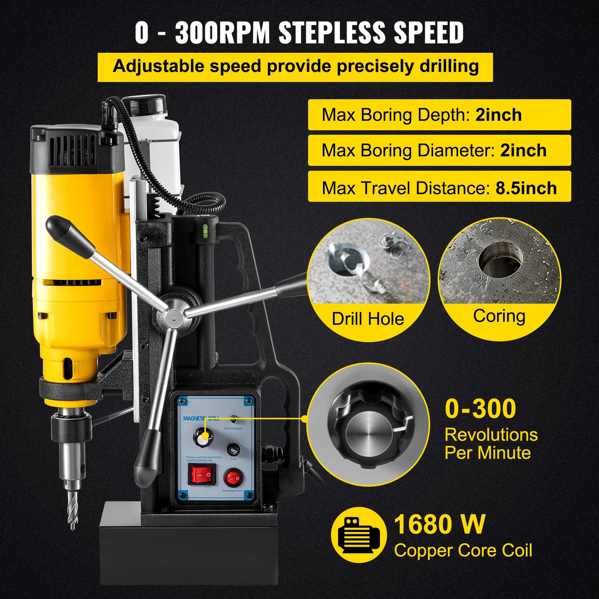Succebuy Magnetic Drill Press Bench Drilling Machine 750W 1680W