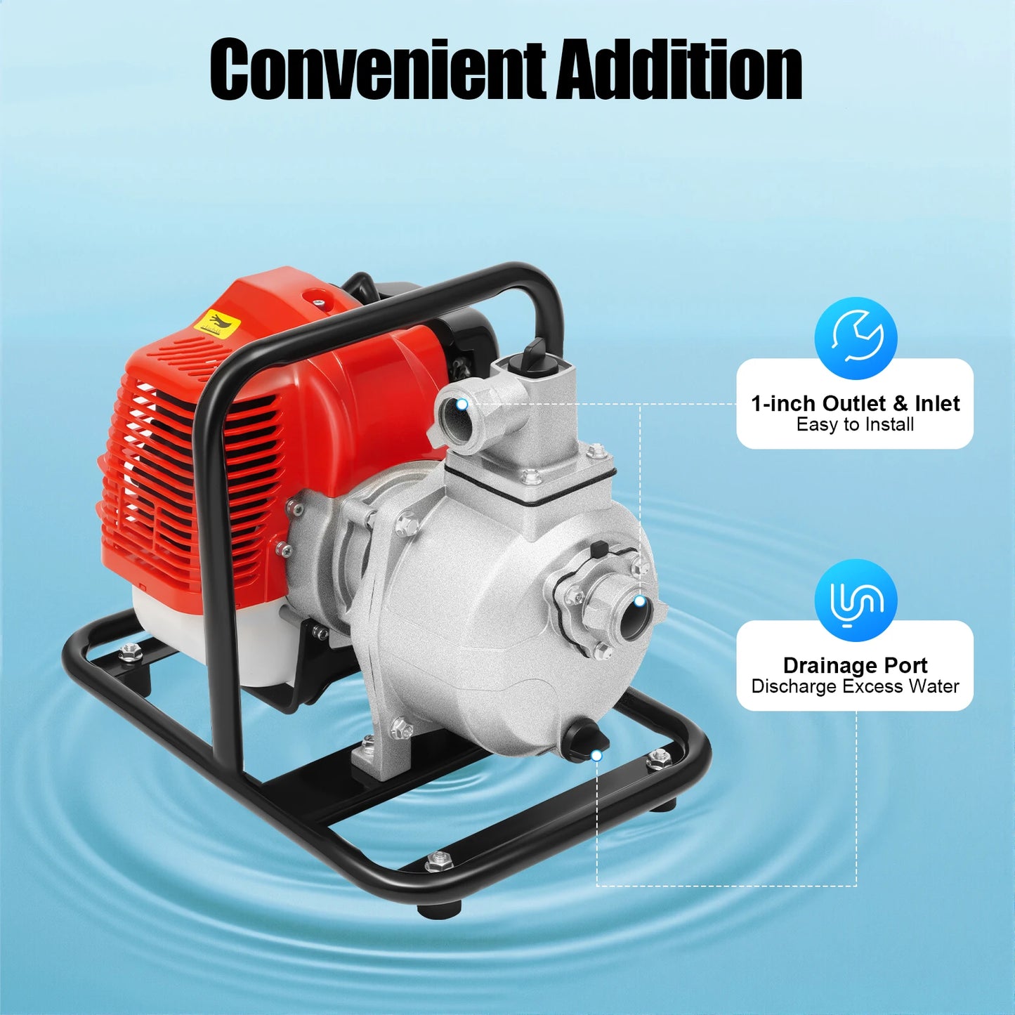 1.25KW Gasoline Engine Water Pump, 2-stroke Engine Water Pump, 43CC Water Transfer Pump for Irrigation Landscaping