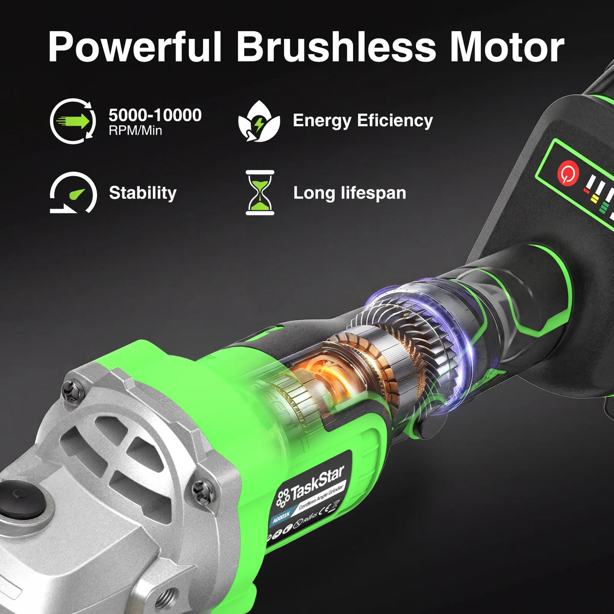 TaskStar Cordless Angle Grinder With Two Batteries And Accessories