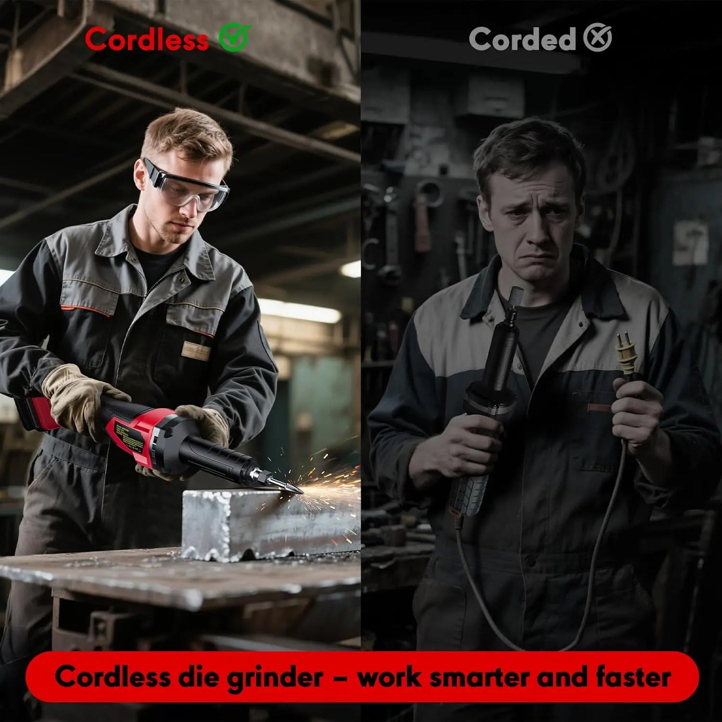 Cordless 1/4-inch Die Grinder with 25000RPM Brushless Motor, Compatible with Milwaukee 18V Battery (Battery Not Included)