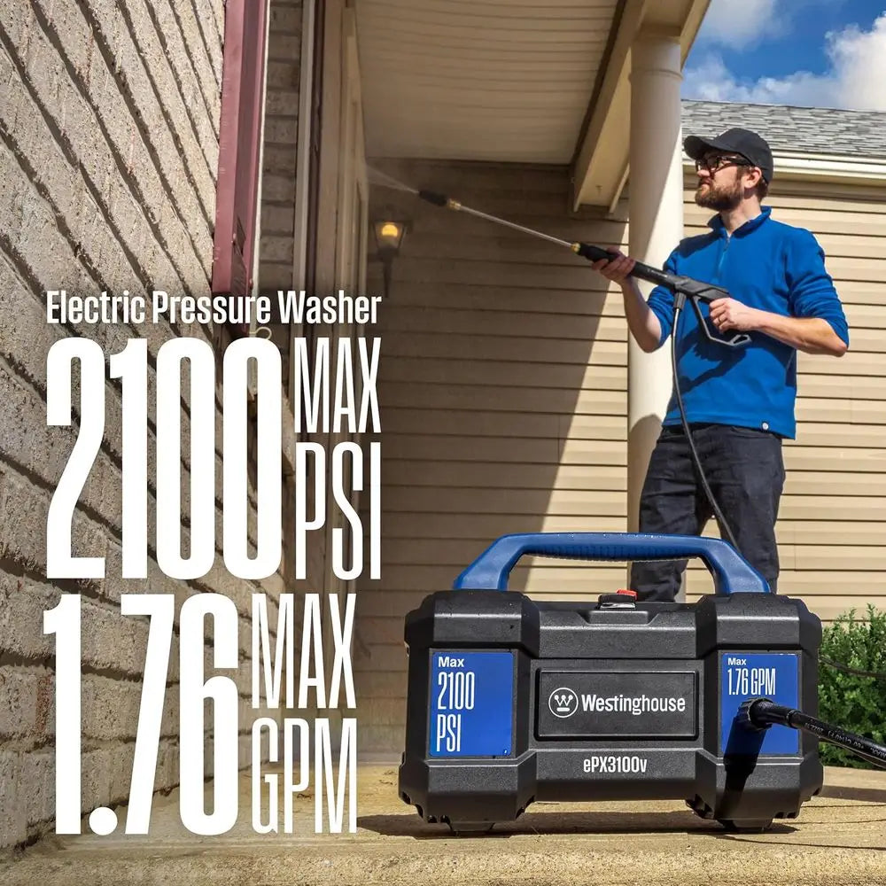 2100 PSI Electric Pressure Washer, 1.76 GPM, Portable Handle, Detachable Soap Cannon, Steel Wand, 3-Nozzle Kit for Cars, Surface