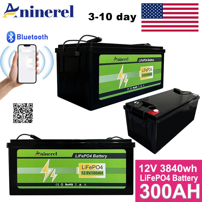 Aninerel LiFePO4 Lithium Battery With BMS for RV Solar Systems