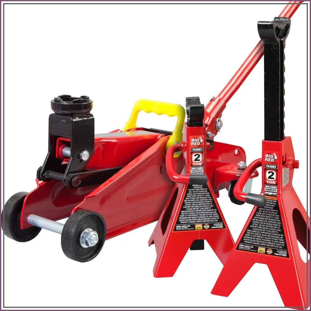 Hydraulic Trolley Floor Jack Combo with 2 Jack Stands, 2 Ton Capacity