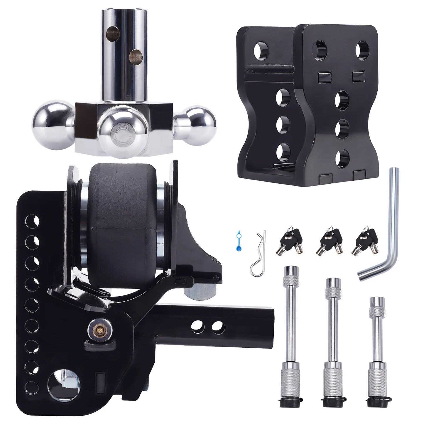12000lbs Adjustable 6" Drop/6" Rise Three Ball Trailer Towing Hitch 2" & 2-5/16"