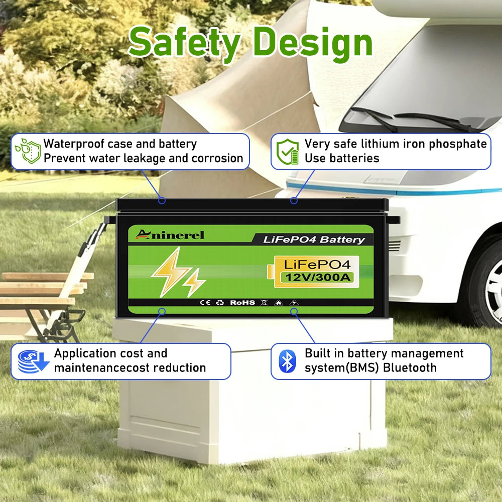 Aninerel LiFePO4 Lithium Battery With BMS for RV Solar Systems