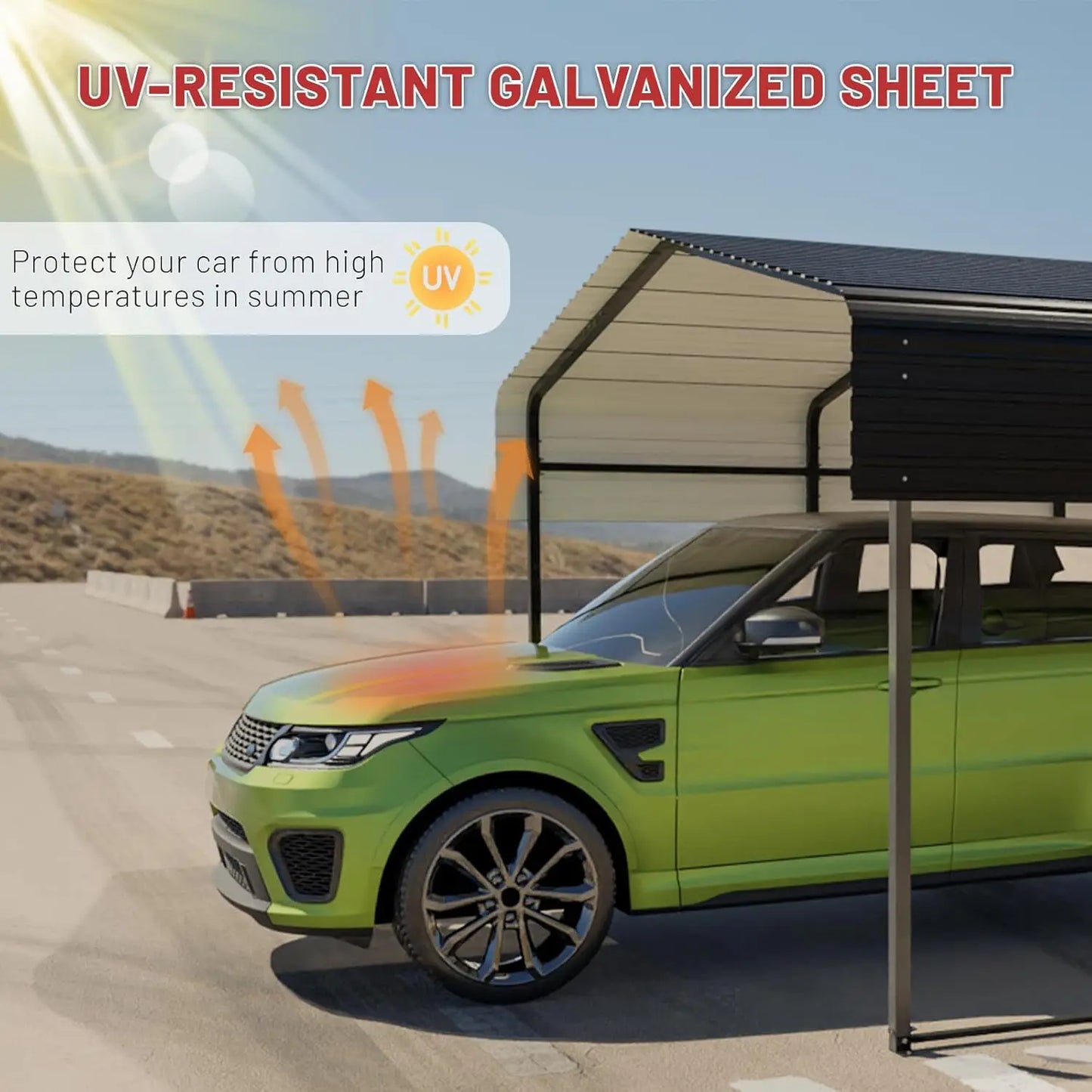 10x15FT Heavy Duty Metal Carport Galvanized Steel Roof Frame Canopy Shelter for Car Truck SUV Boat, Customized