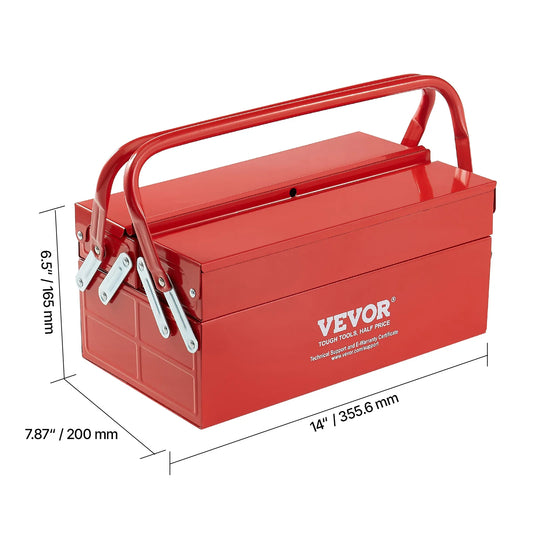 SucceBuy Metal Tool Box 2-Tier 3-Tray Portable Folding Tool Chest Organizer with Handle & Lock Toolbox for Factory Repair Shop