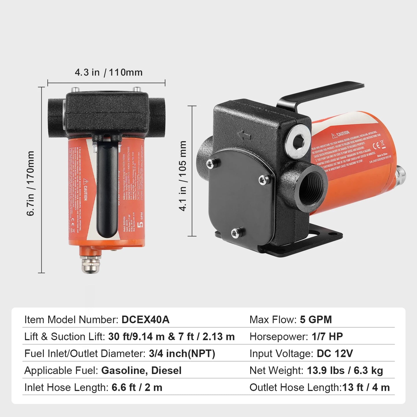 SucceBuy Fuel Transfer Pump 12V DC 5GPM / 8GPM / 12GPM Portable Type Electric Diesel Transfer Pump for Diesel Methanol Blends