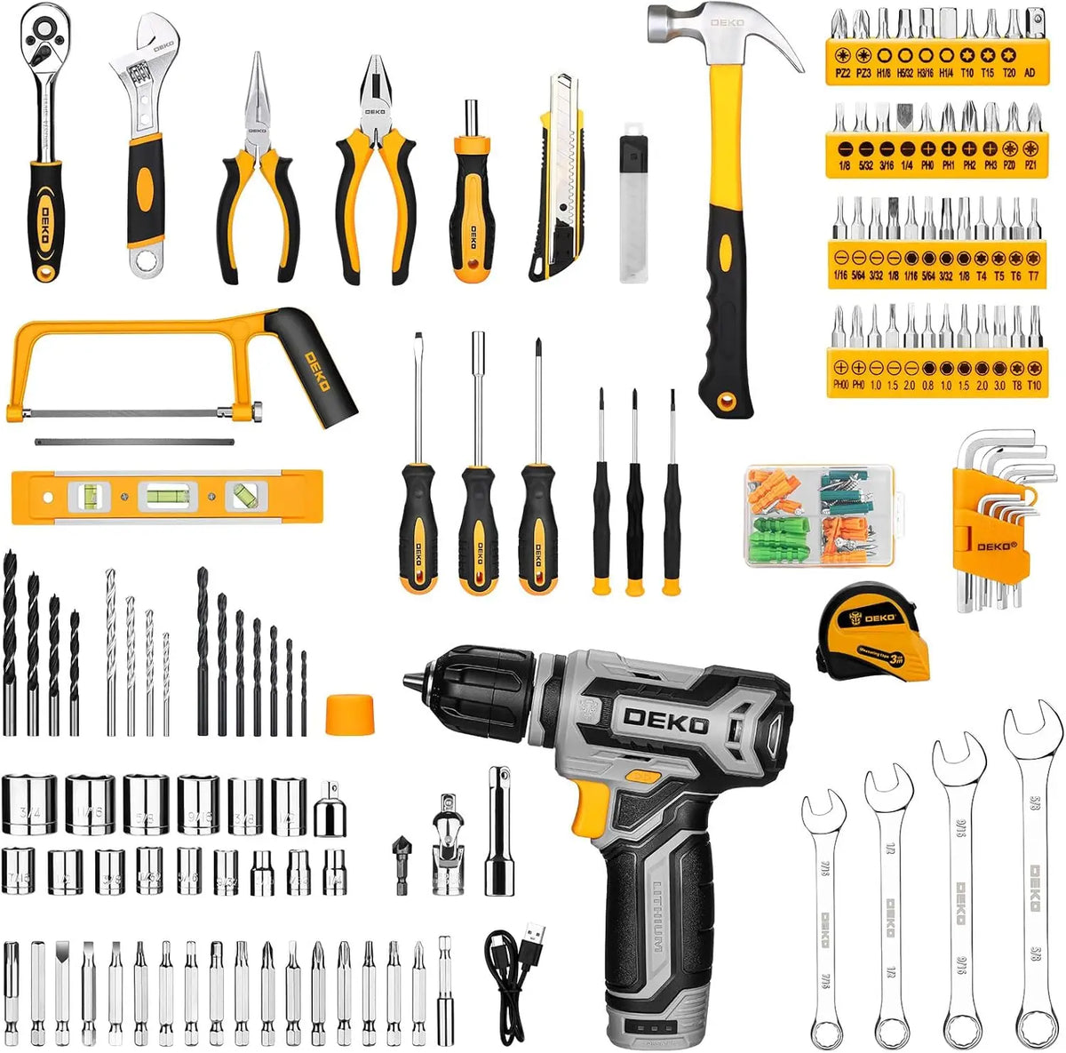 DEKO Home Mechanic Tool Set With Cordless Drill And Storage Case