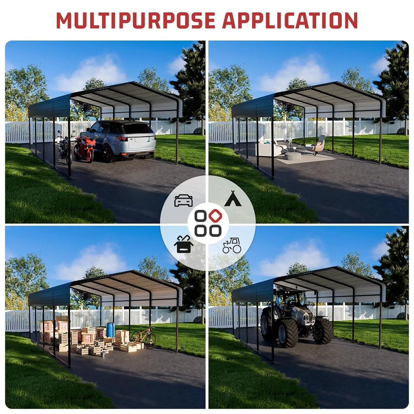 10x15FT Heavy Duty Metal Carport Galvanized Steel Roof Frame Canopy Shelter for Car Truck SUV Boat, Customized