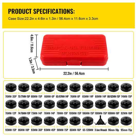 SucceBuy 30 Pcs Oil Filter Socket Set Car Removal Wrench Caps Fluted Cups Socket Remover Tool for Ford BMW AUDI Repairing