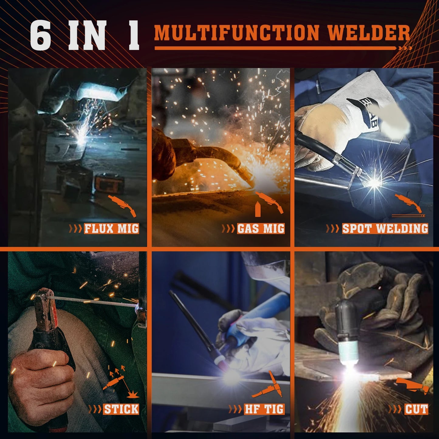 FEMEROL 200A Plasma Cutter Welder 6 In 1 Gas/Gasless MIG/HF TlG/Stick/CUT/SPOT Welding Machine 110/220V Aluminum Welding Welder