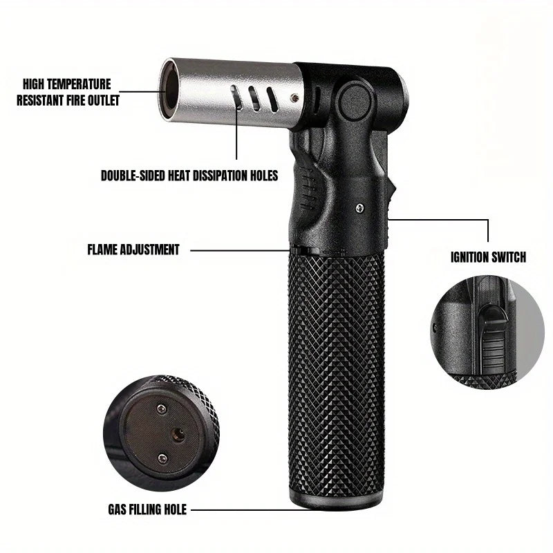 Butane Torch Lighter Refillable Jet Flame Windproof Portable 1300° High Temp 360°Inverted Ignition Adjustable Flame BBQ Welding